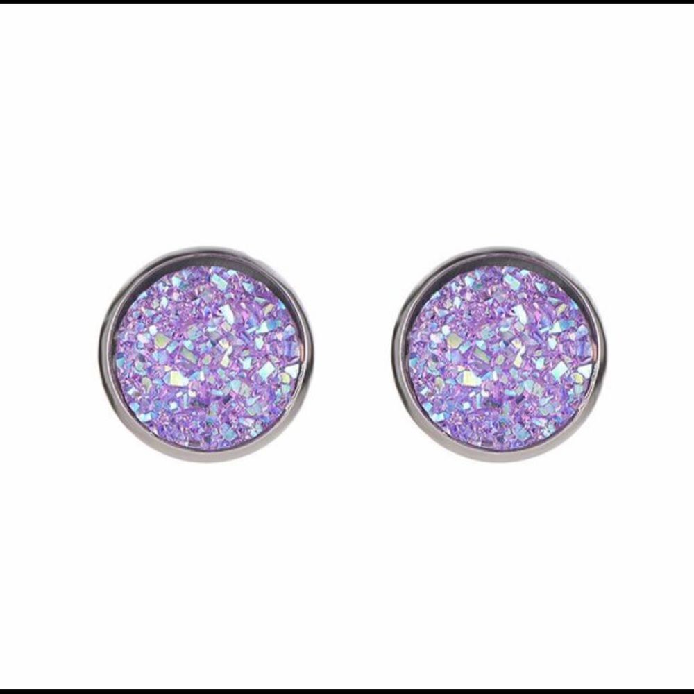 Simple Sparkly Round Purple Earrings